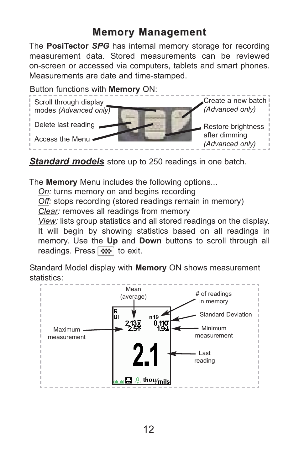 Standard models | DeFelsko PosiTector SPG v.1.1 Full Manual User Manual | Page 15 / 35