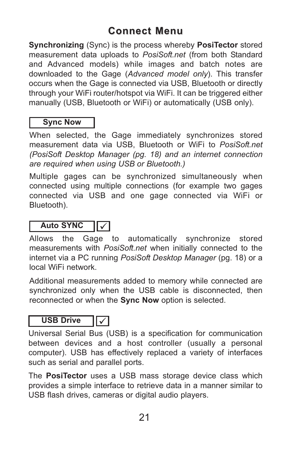 Connect menu | DeFelsko PosiTector SPG v.1.1 Full Manual User Manual | Page 24 / 35