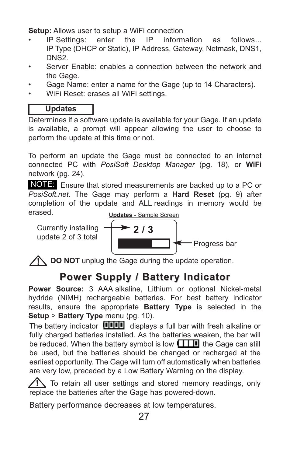 Power supply / battery indicator | DeFelsko PosiTector SPG v.1.1 Full Manual User Manual | Page 30 / 35