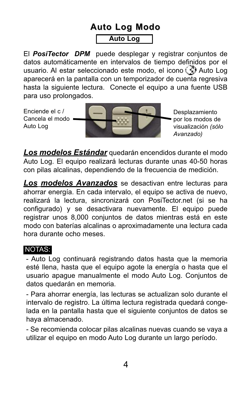 Auto log modo | DeFelsko PosiTector DPM v.3.1 Quick Guide User Manual | Page 14 / 38