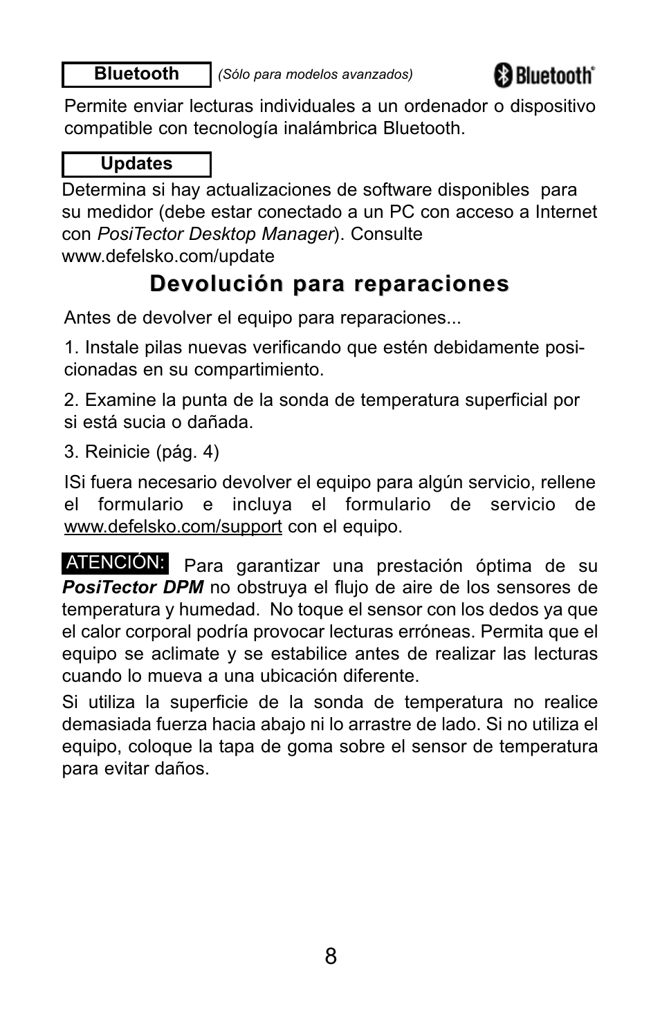 Devolución para reparaciones | DeFelsko PosiTector DPM v.3.1 Quick Guide User Manual | Page 18 / 38