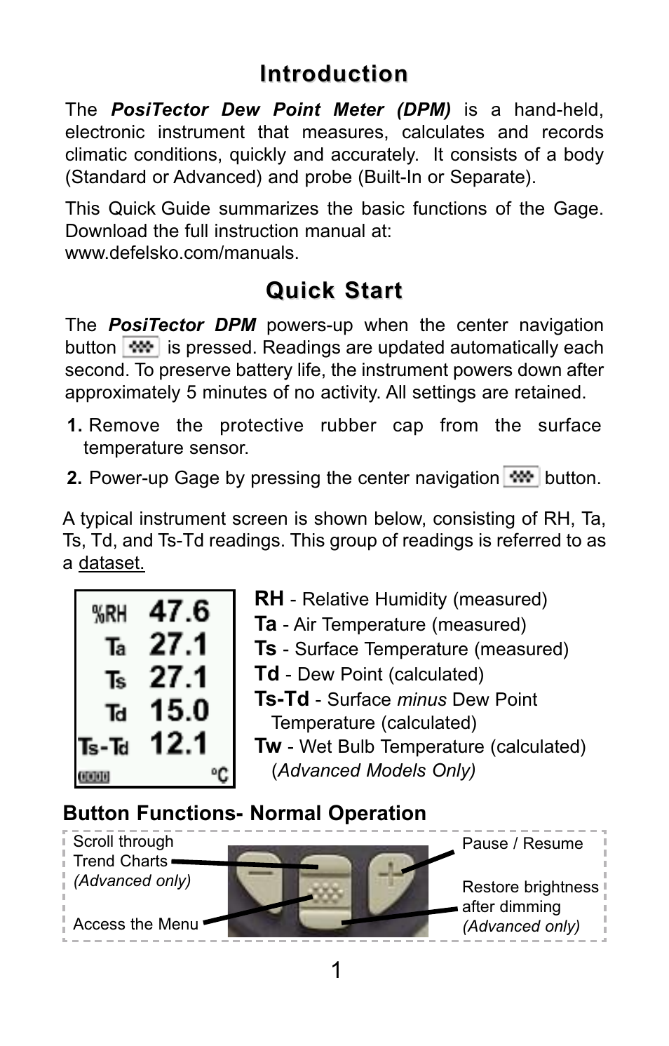 1introduction introduction, Quick start | DeFelsko PosiTector DPM v.3.1 Quick Guide User Manual | Page 2 / 38