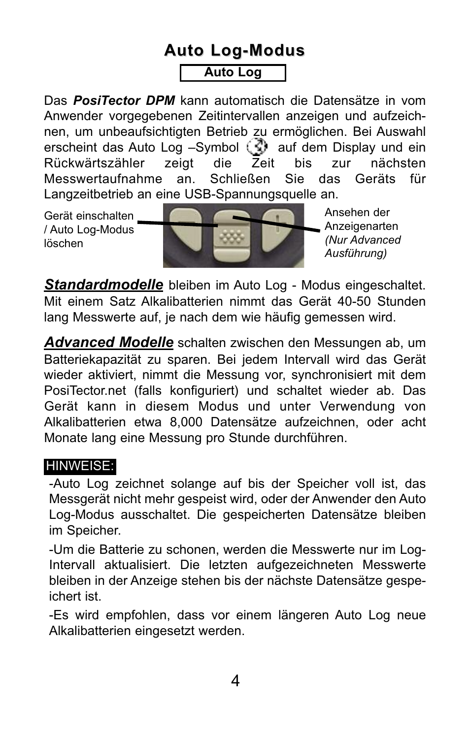 Auto log-modus | DeFelsko PosiTector DPM v.3.1 Quick Guide User Manual | Page 23 / 38