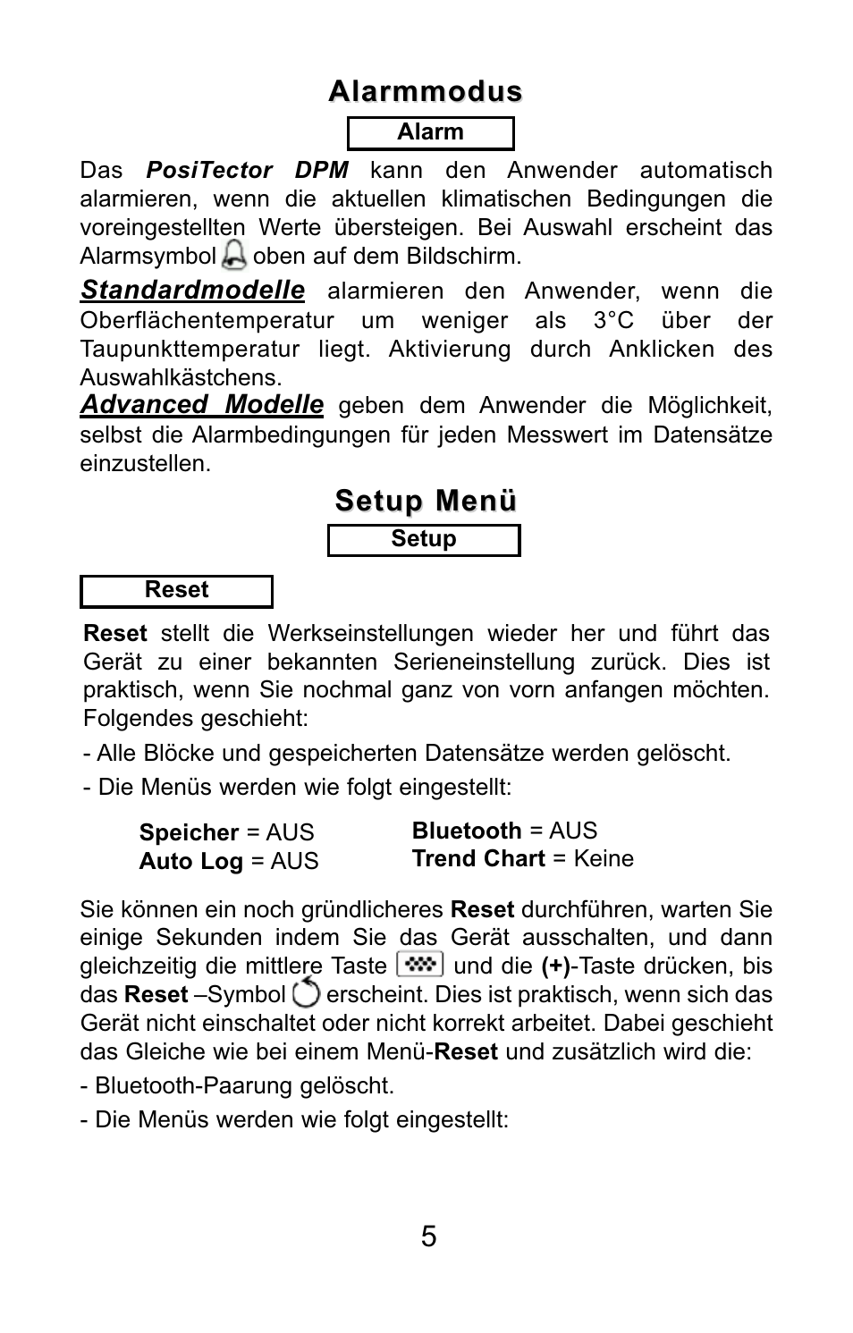 Setup men, Setup men ь ь, Alarmmodus | DeFelsko PosiTector DPM v.3.1 Quick Guide User Manual | Page 24 / 38