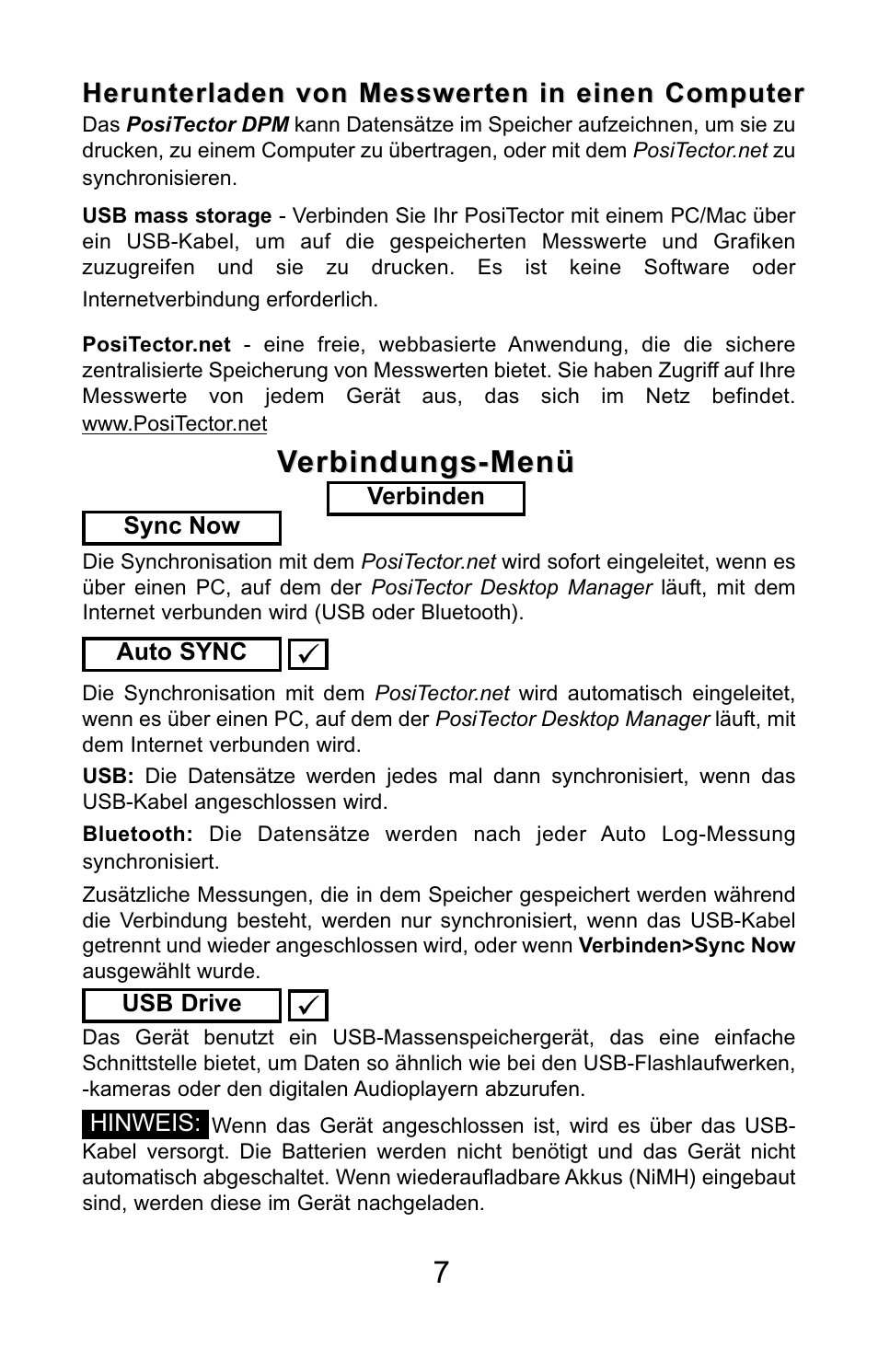 Verbindungs-men, Verbindungs-men ь ь, Herunterladen von messwerten in einen computer | DeFelsko PosiTector DPM v.3.1 Quick Guide User Manual | Page 26 / 38