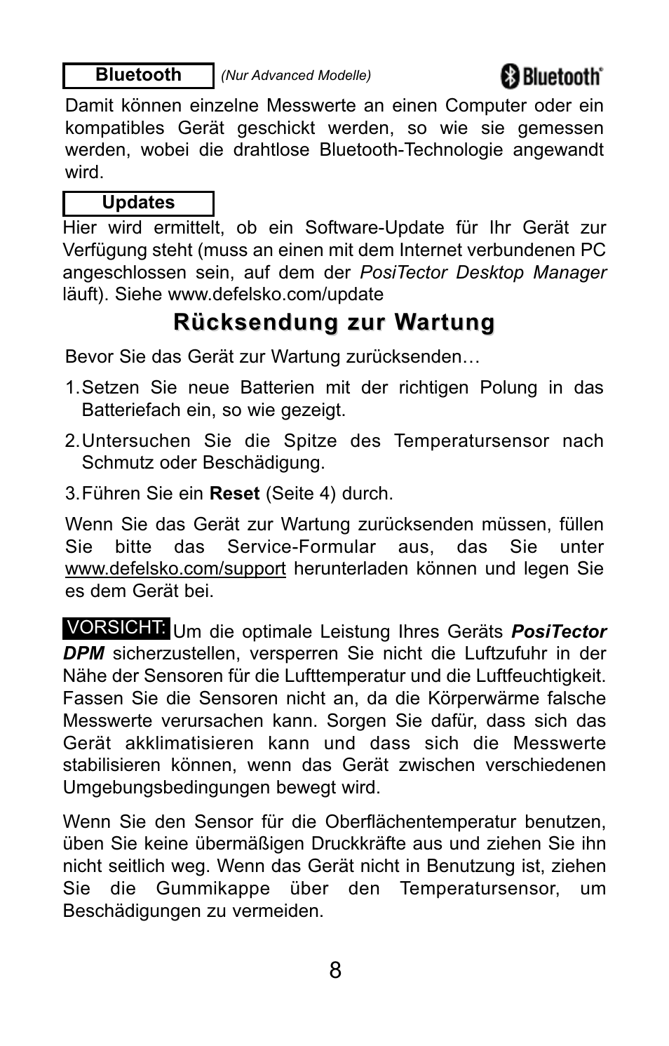 Rücksendung zur wartung | DeFelsko PosiTector DPM v.3.1 Quick Guide User Manual | Page 27 / 38