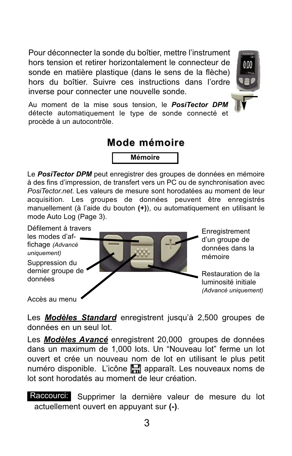 Mode mémoire | DeFelsko PosiTector DPM v.3.1 Quick Guide User Manual | Page 31 / 38