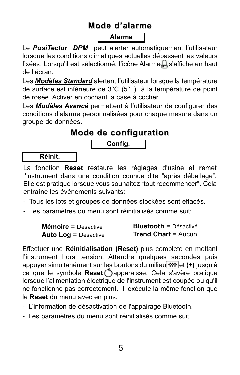 Mode de configuration, Mode d’alarme | DeFelsko PosiTector DPM v.3.1 Quick Guide User Manual | Page 33 / 38