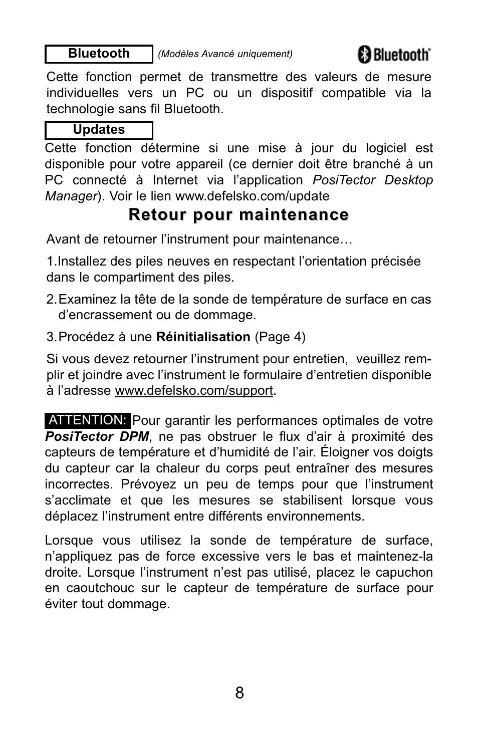 Retour pour maintenance | DeFelsko PosiTector DPM v.3.1 Quick Guide User Manual | Page 36 / 38