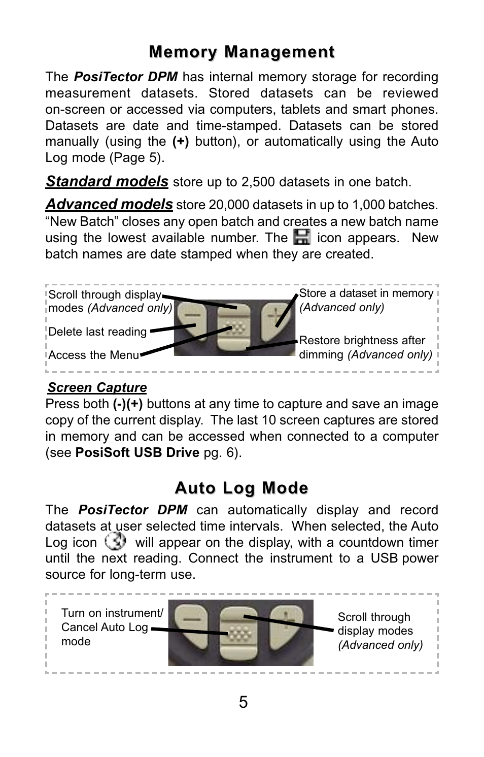 Auto log mode | DeFelsko PosiTector DPM v.3.1 Quick Guide User Manual | Page 6 / 38