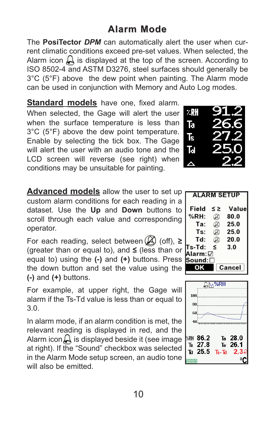 Alarm mode | DeFelsko PosiTector DPM v.3.1 Full Manual User Manual | Page 13 / 35