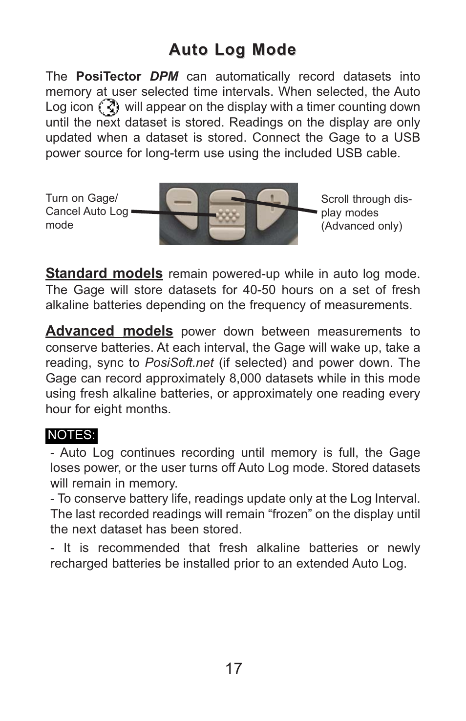 Auto log mode | DeFelsko PosiTector DPM v.3.1 Full Manual User Manual | Page 20 / 35