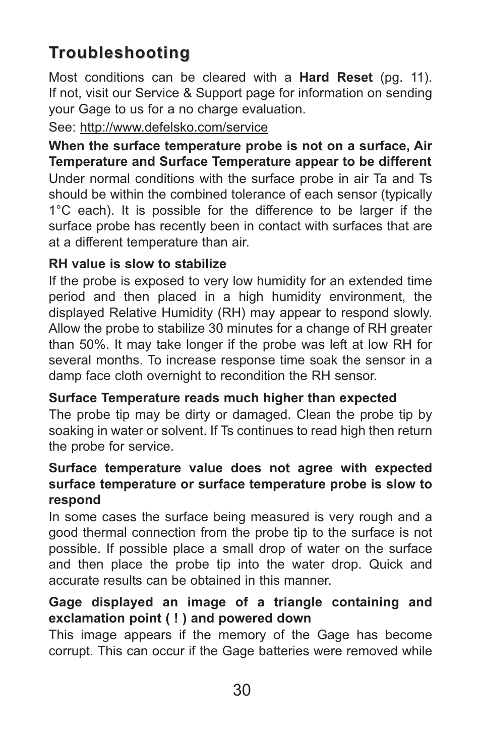 30 troubleshooting troubleshooting | DeFelsko PosiTector DPM v.3.1 Full Manual User Manual | Page 33 / 35