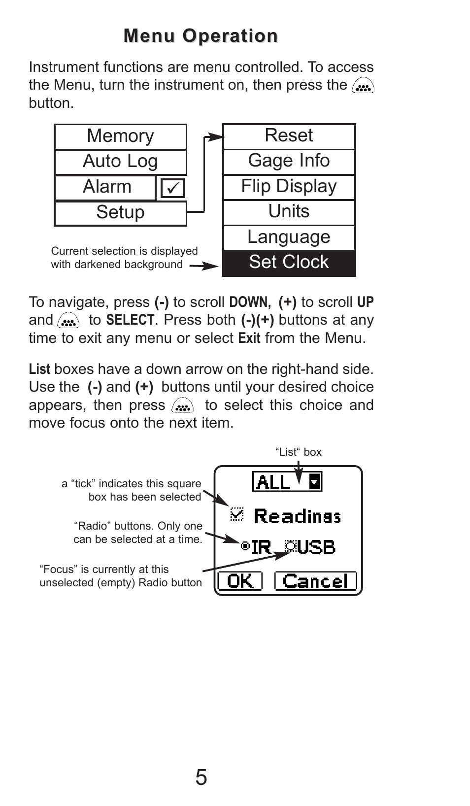 Menu operation, Alarm setup 9 | DeFelsko PosiTector DPM v.2.0 User Manual | Page 5 / 16