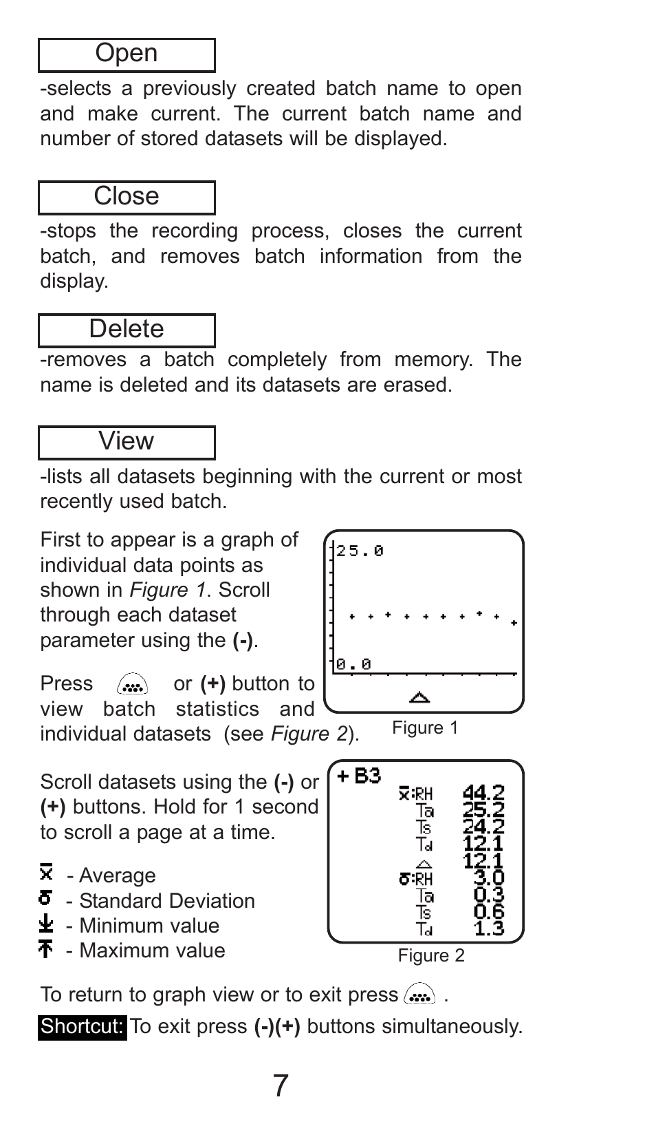 View delete, Close, Open | DeFelsko PosiTector DPM v.2.0 User Manual | Page 7 / 16