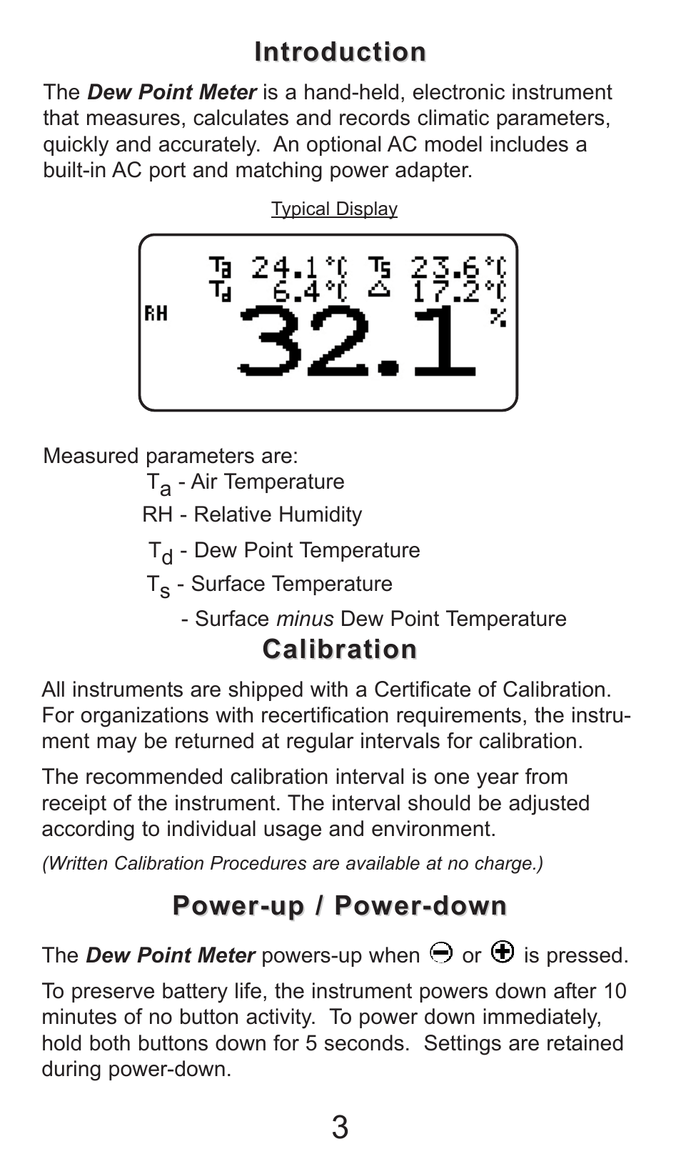 Introduction, Power-up / power-down, Calibration | DeFelsko PosiTector DPM v.1.2 User Manual | Page 3 / 16