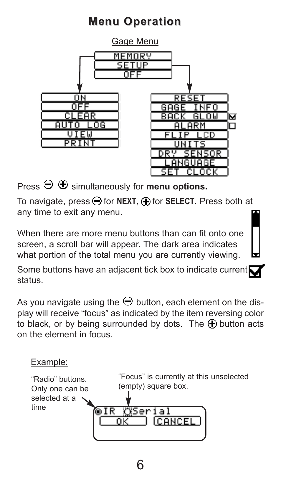 Menu operation | DeFelsko PosiTector DPM v.1.2 User Manual | Page 6 / 16