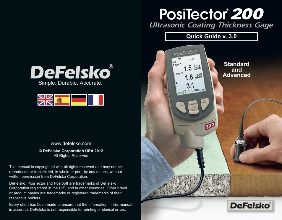 DeFelsko PosiTector 200 v.3.0 Quick Guide User Manual | 57 pages