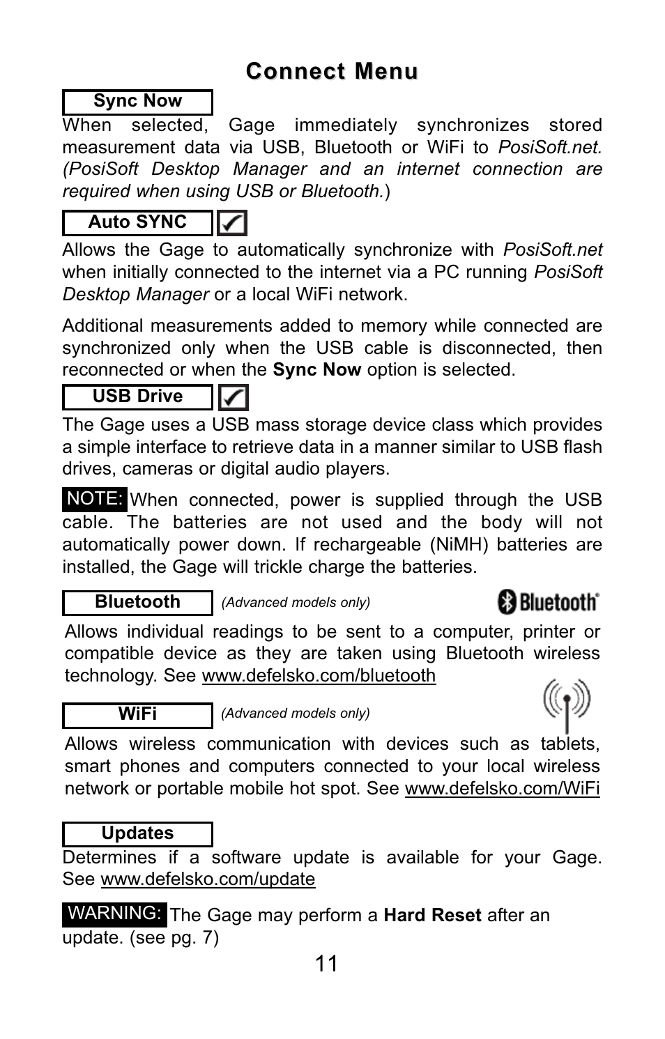 Connect menu | DeFelsko PosiTector 200 v.3.0 Quick Guide User Manual | Page 12 / 57