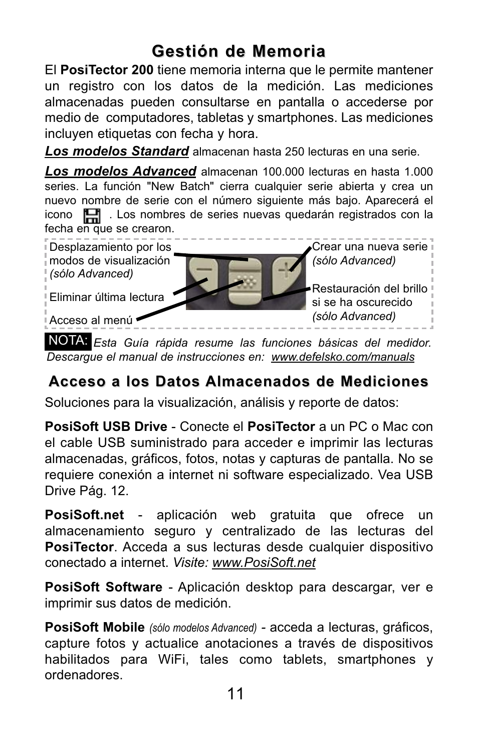 Acceso a los datos almacenados de mediciones | DeFelsko PosiTector 200 v.3.0 Quick Guide User Manual | Page 25 / 57