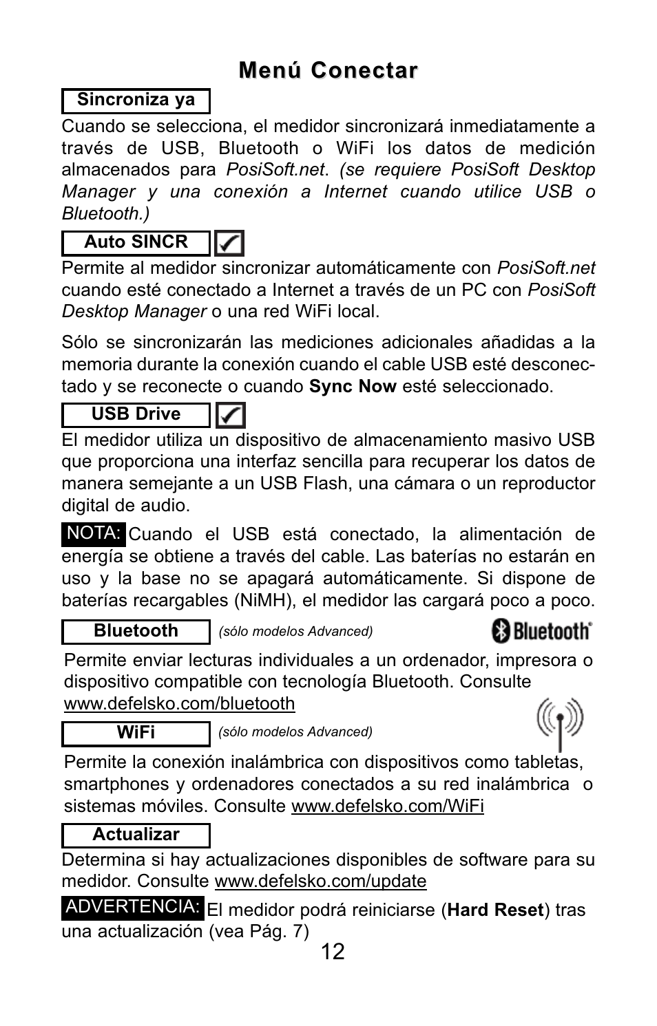 Menú conectar | DeFelsko PosiTector 200 v.3.0 Quick Guide User Manual | Page 26 / 57