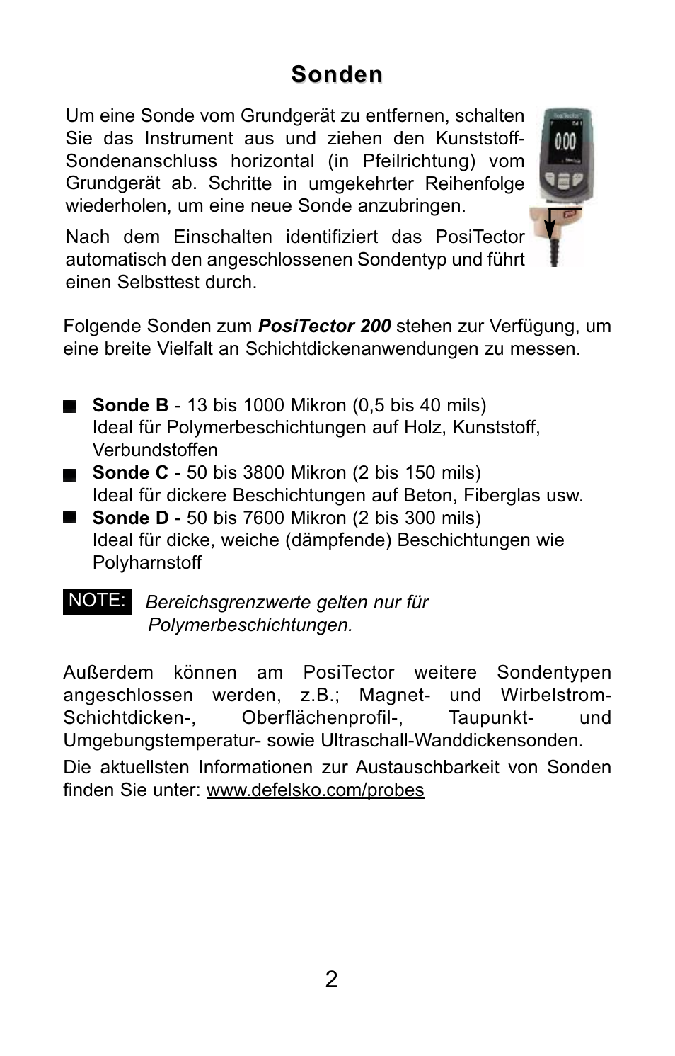 2sonden sonden | DeFelsko PosiTector 200 v.3.0 Quick Guide User Manual | Page 30 / 57