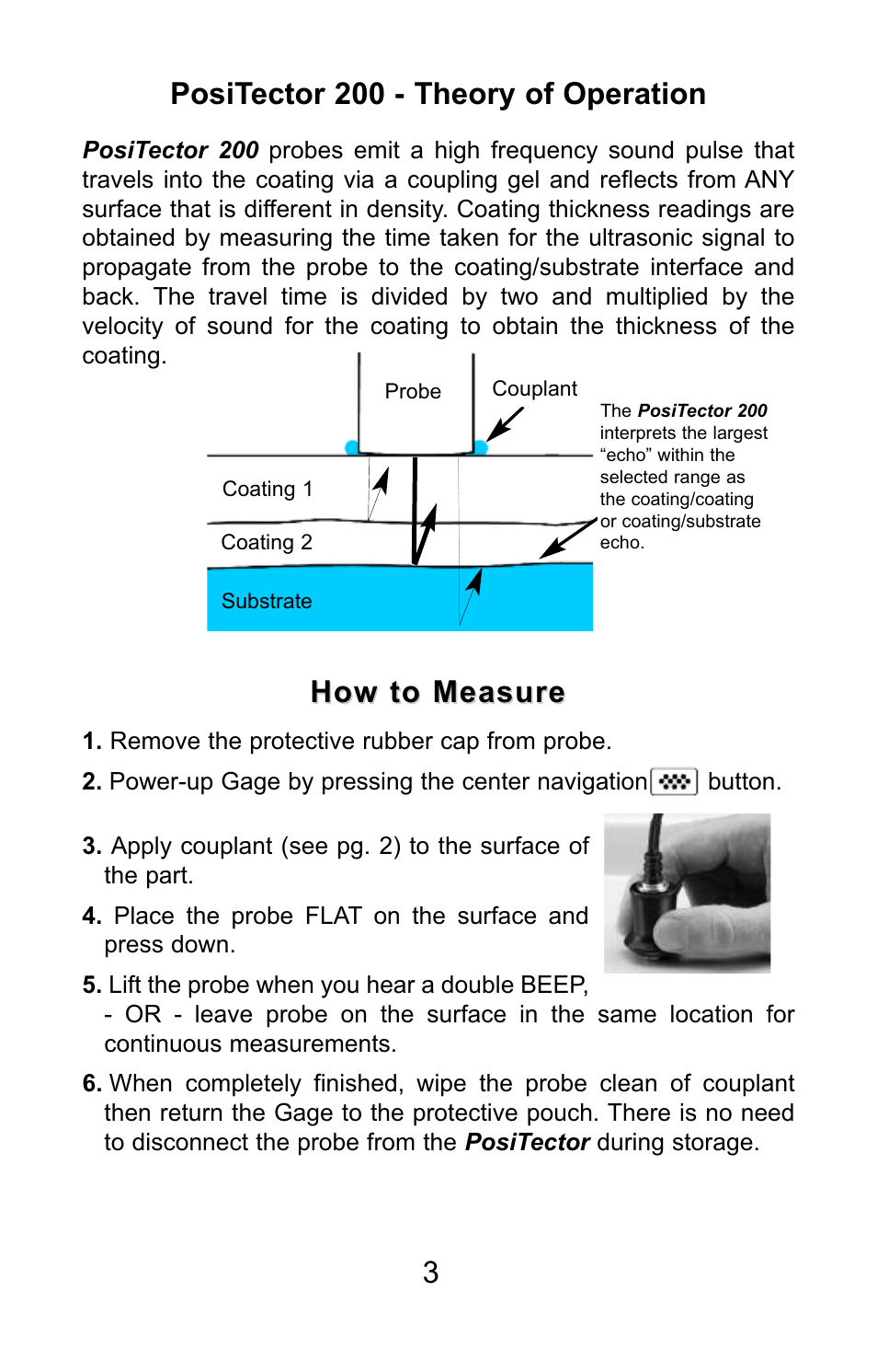 How to measure, Positector 200 - theory of operation | DeFelsko PosiTector 200 v.3.0 Quick Guide User Manual | Page 4 / 57