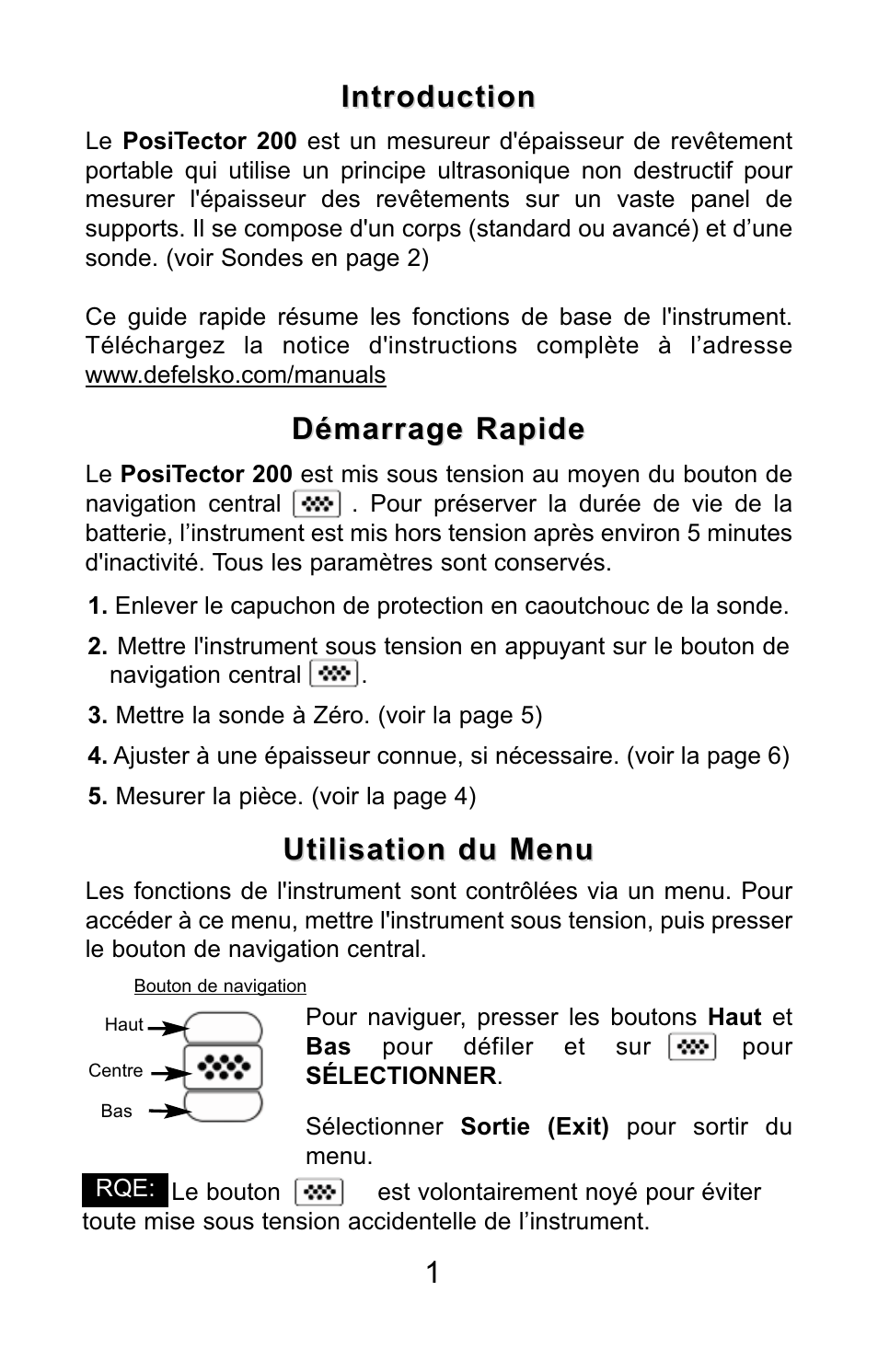 1introduction introduction, Démarrage rapide, Utilisation du menu | DeFelsko PosiTector 200 v.3.0 Quick Guide User Manual | Page 43 / 57
