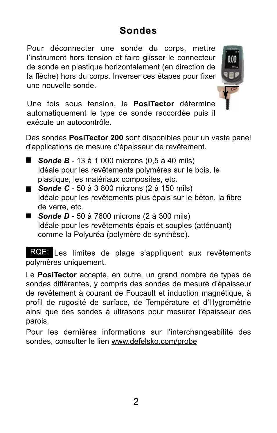 2sondes sondes | DeFelsko PosiTector 200 v.3.0 Quick Guide User Manual | Page 44 / 57