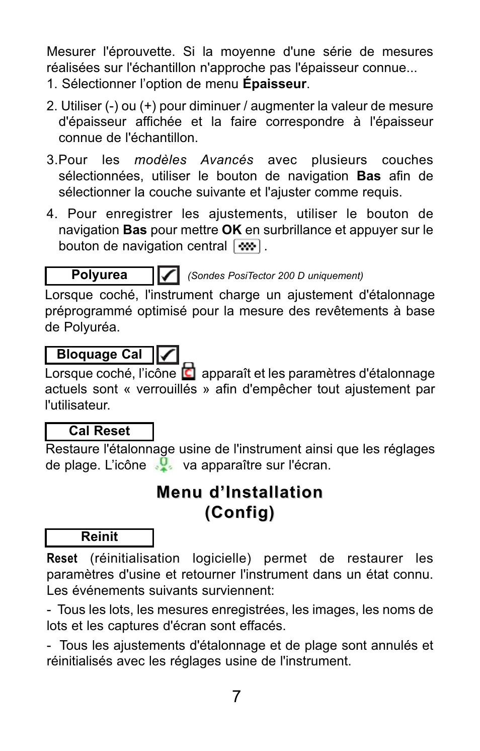 Menu d’installation, Menu d’installation (config) (config) | DeFelsko PosiTector 200 v.3.0 Quick Guide User Manual | Page 49 / 57