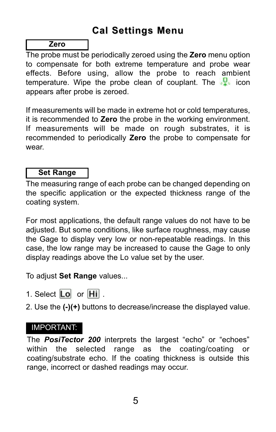 Cal settings menu | DeFelsko PosiTector 200 v.3.0 Quick Guide User Manual | Page 6 / 57