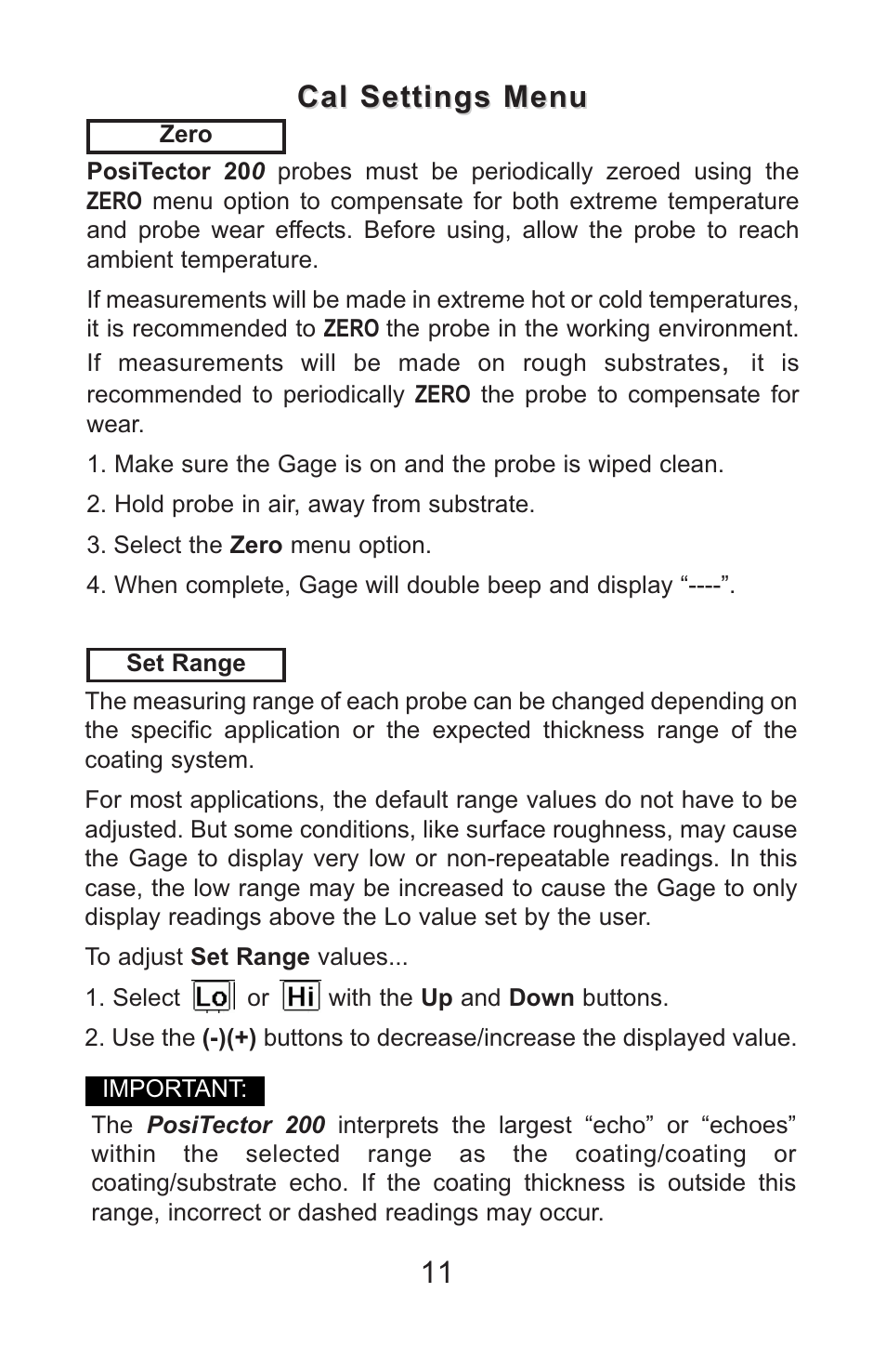 11 cal settings menu cal settings menu | DeFelsko PosiTector 200 v.3.1 Full Manual User Manual | Page 11 / 40