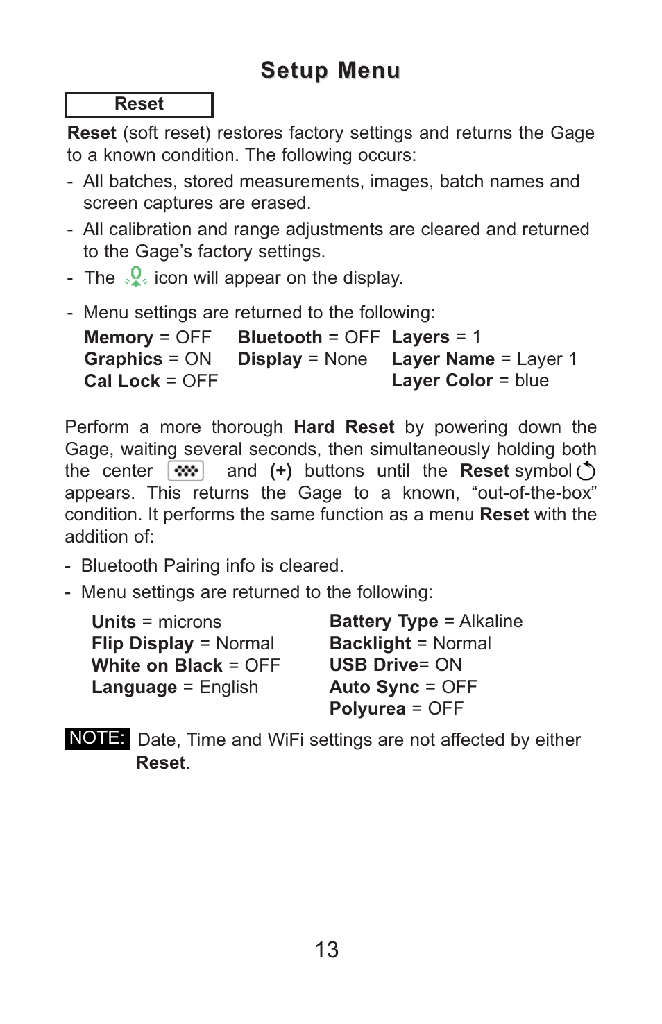 Setup menu | DeFelsko PosiTector 200 v.3.1 Full Manual User Manual | Page 13 / 40