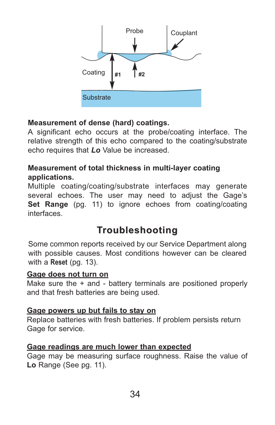 34 troubleshooting troubleshooting | DeFelsko PosiTector 200 v.3.1 Full Manual User Manual | Page 34 / 40