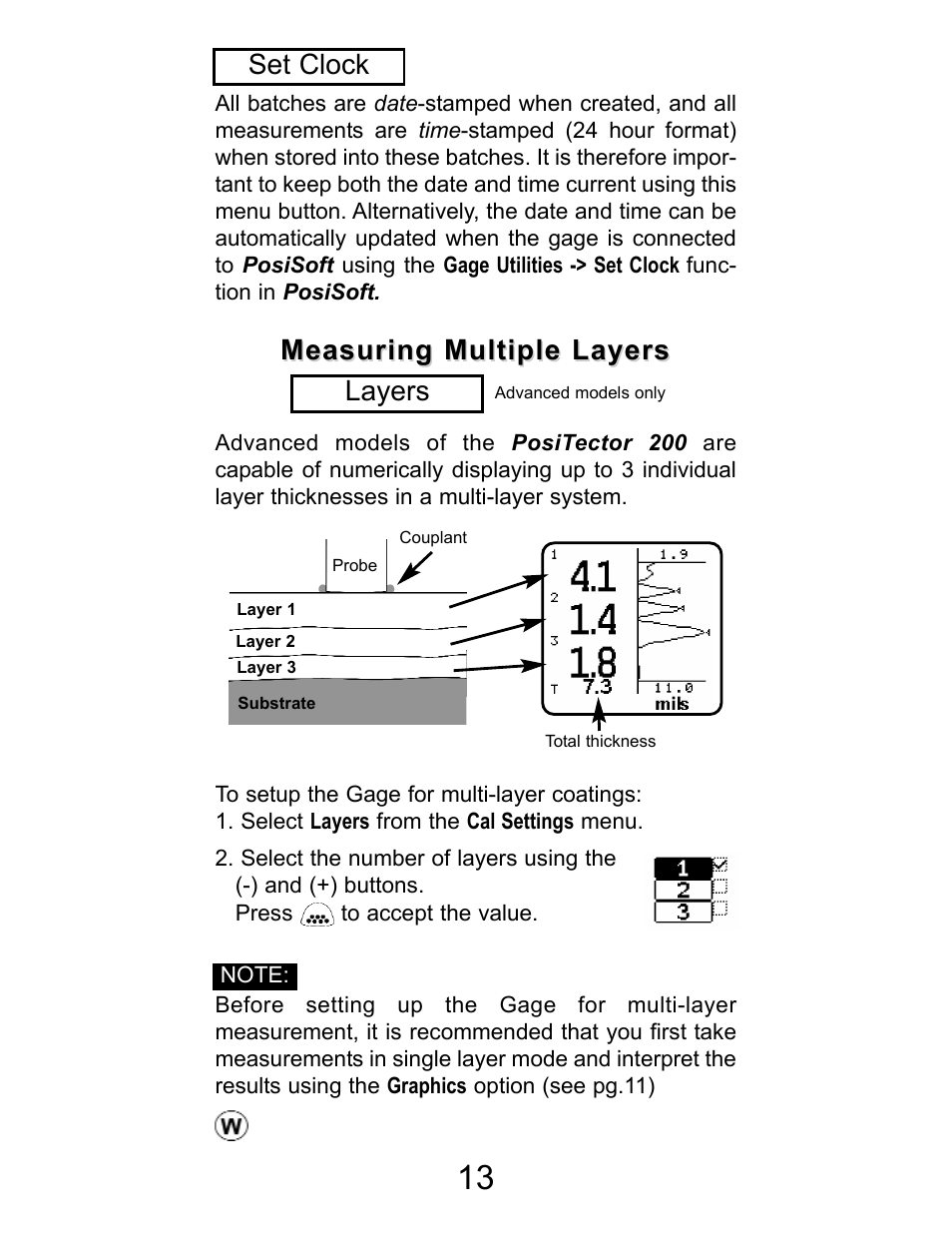 Set clock | DeFelsko PosiTector 200 v.2.0 User Manual | Page 13 / 20