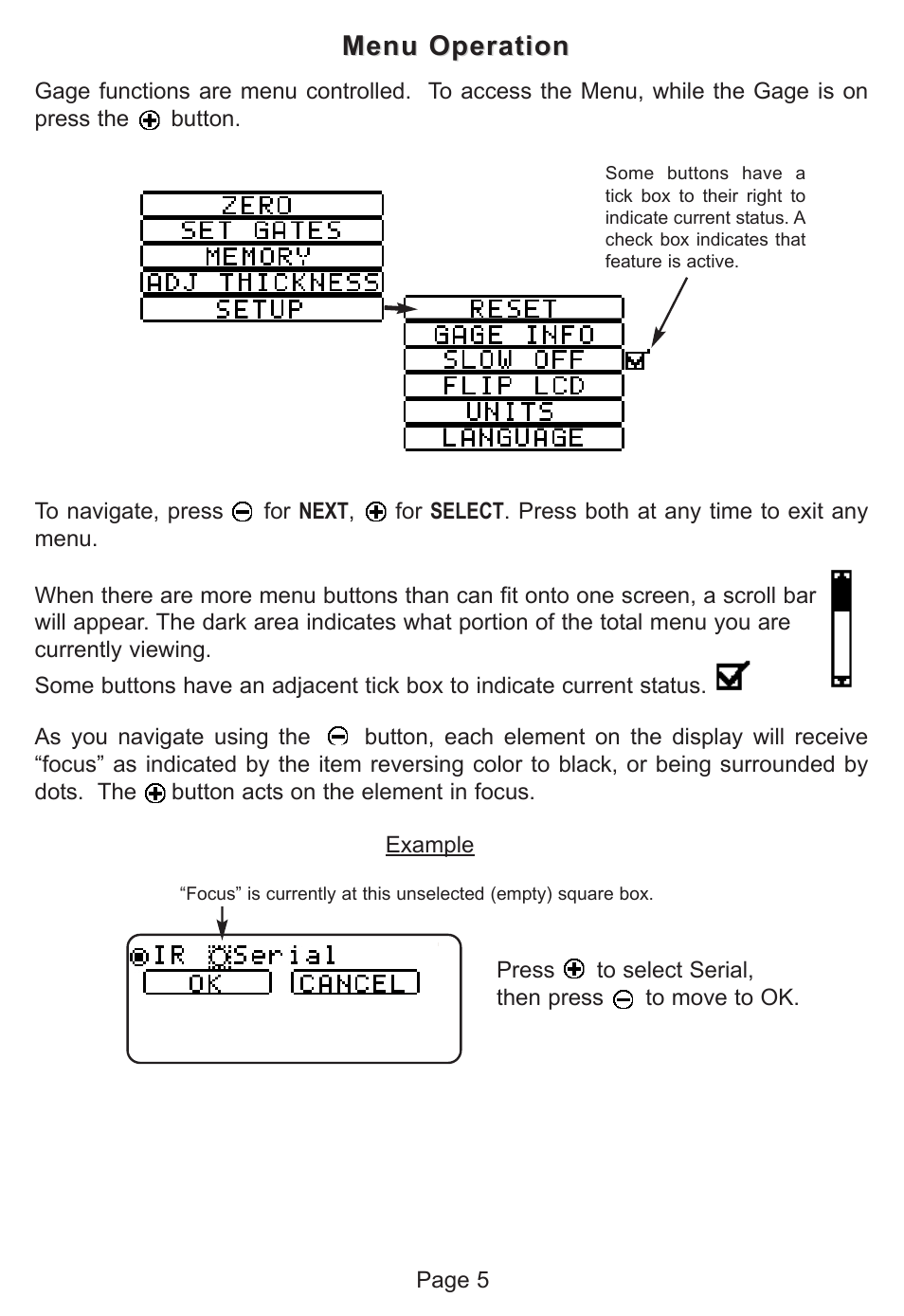 Menu operation | DeFelsko PosiTector 200 v.1.2 User Manual | Page 5 / 20