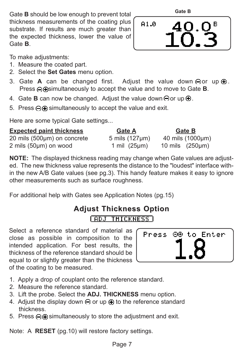 Adjust thickness option | DeFelsko PosiTector 200 v.1.2 User Manual | Page 7 / 20