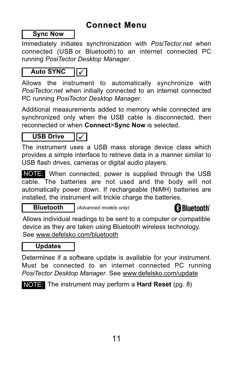 Connect menu | DeFelsko PosiTector UTG v.3.0 Quick Guide User Manual | Page 12 / 53