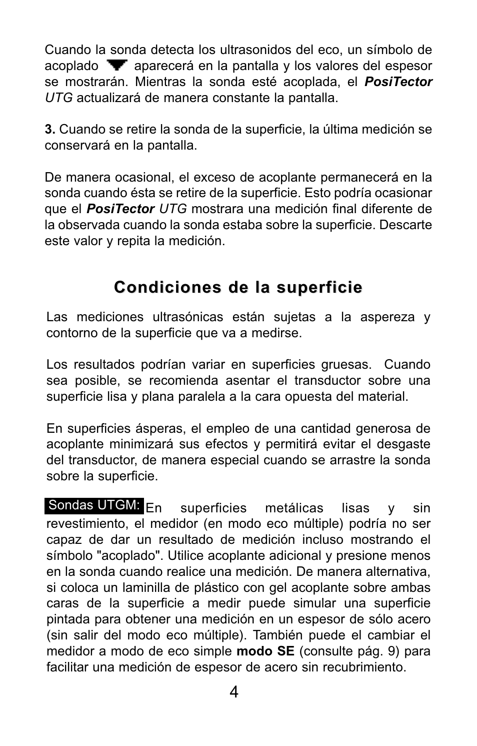 Condiciones de la superficie | DeFelsko PosiTector UTG v.3.0 Quick Guide User Manual | Page 18 / 53