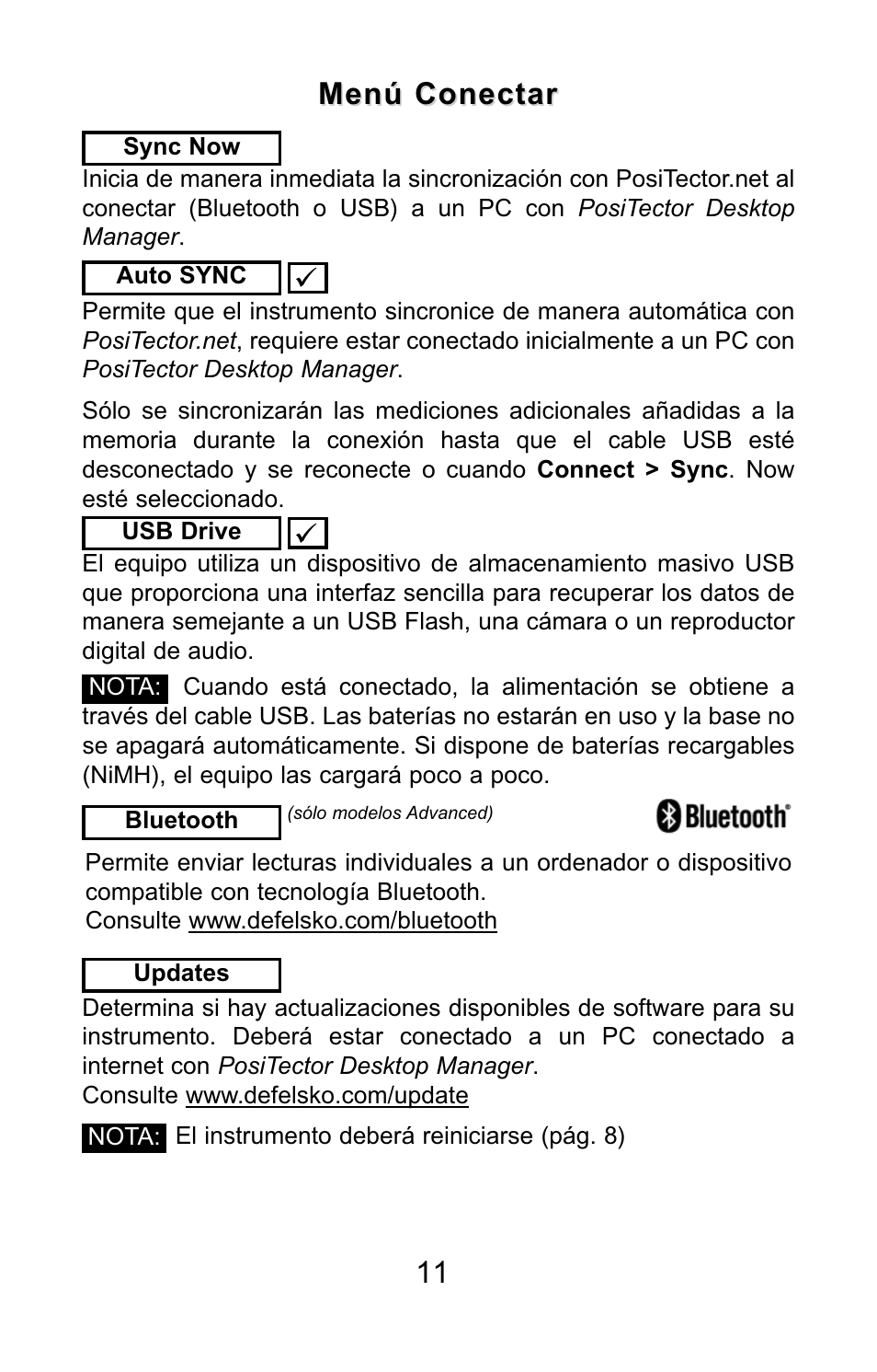 Menú conectar | DeFelsko PosiTector UTG v.3.0 Quick Guide User Manual | Page 25 / 53