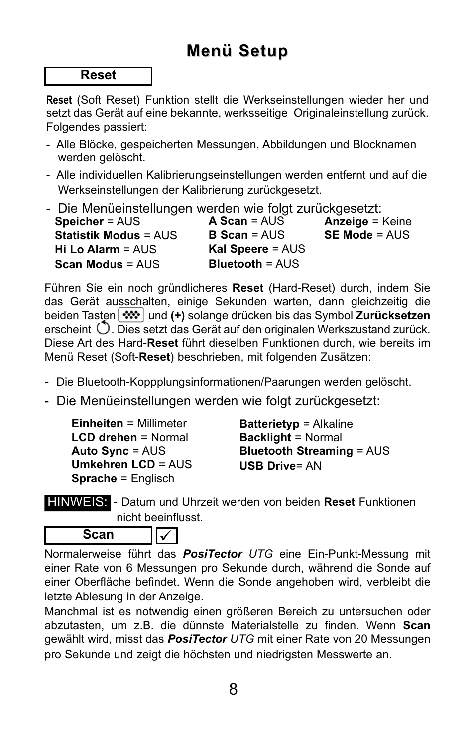 Menü setup | DeFelsko PosiTector UTG v.3.0 Quick Guide User Manual | Page 35 / 53