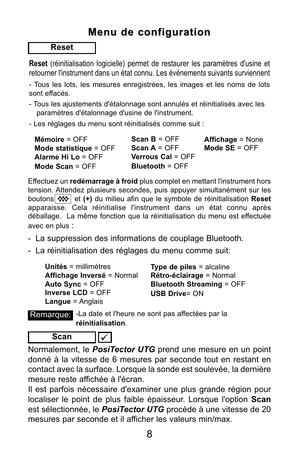 Menu de configuration | DeFelsko PosiTector UTG v.3.0 Quick Guide User Manual | Page 48 / 53