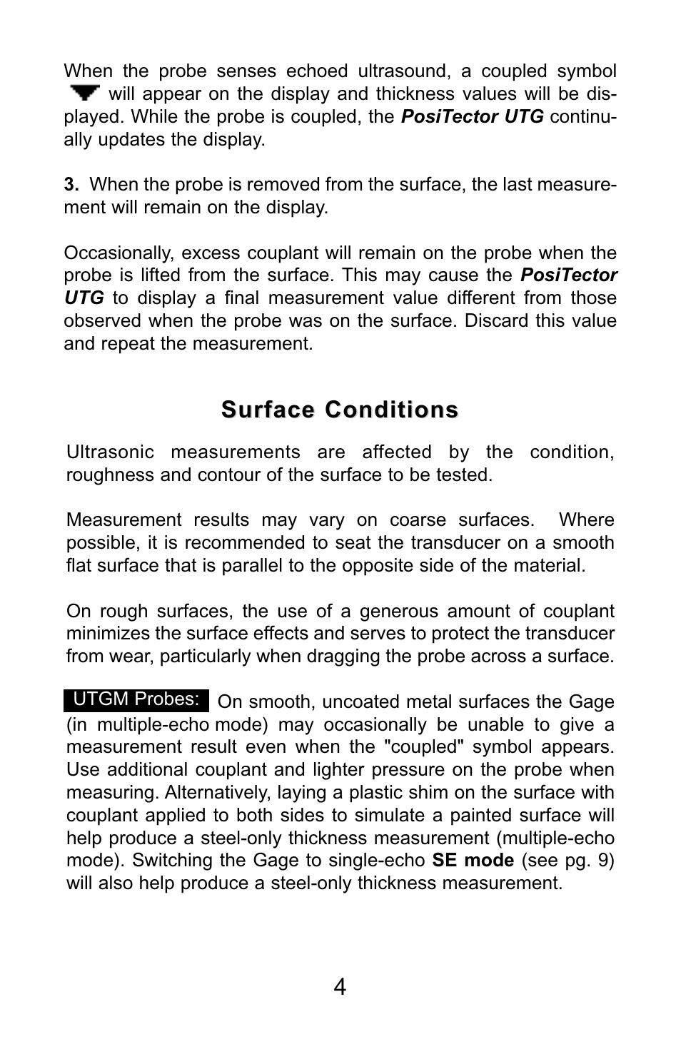 4surface conditions surface conditions | DeFelsko PosiTector UTG v.3.0 Quick Guide User Manual | Page 5 / 53