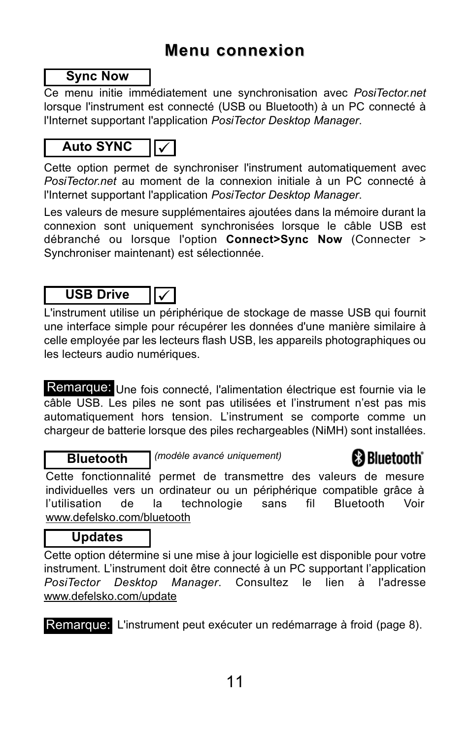 Menu connexion | DeFelsko PosiTector UTG v.3.0 Quick Guide User Manual | Page 51 / 53