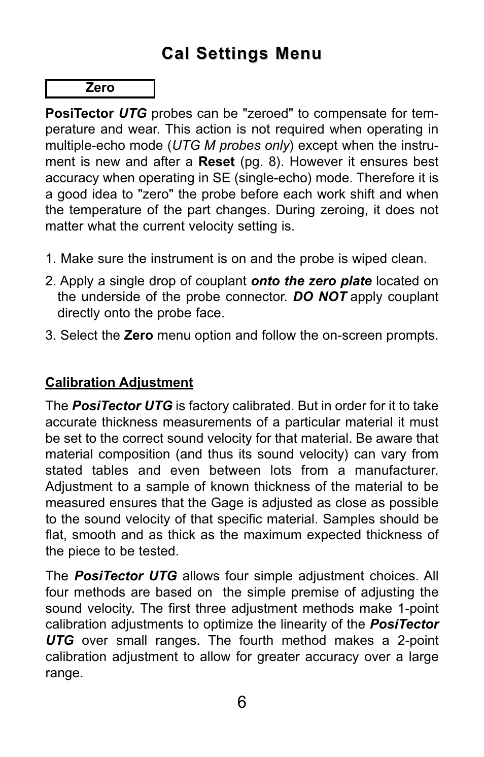 Cal settings menu | DeFelsko PosiTector UTG v.3.0 Quick Guide User Manual | Page 7 / 53