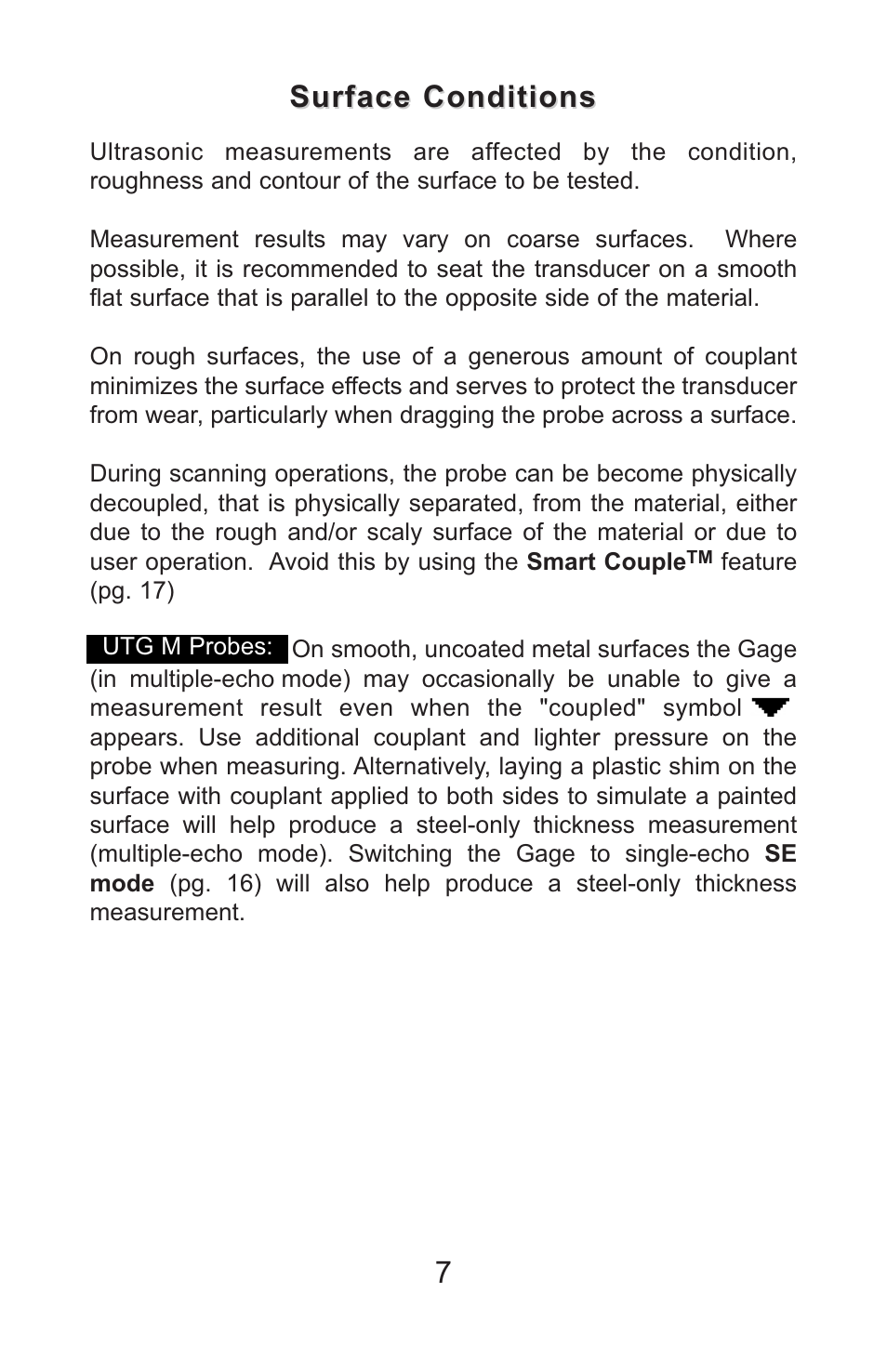 7surface conditions surface conditions | DeFelsko PosiTector UTG v.3.1 Full Manual User Manual | Page 10 / 48