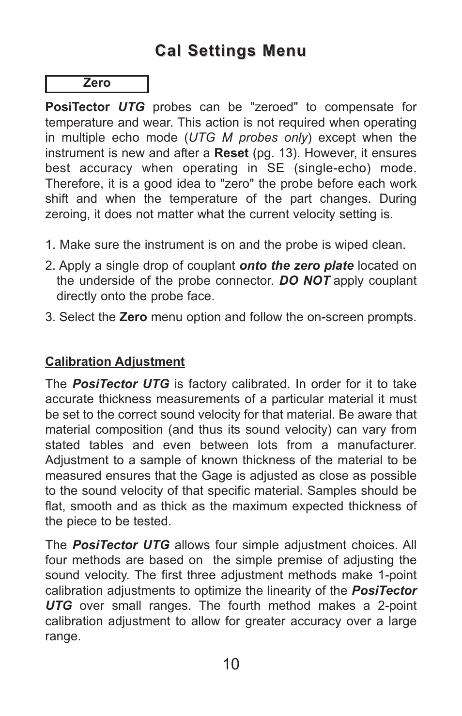 10 cal settings menu cal settings menu | DeFelsko PosiTector UTG v.3.1 Full Manual User Manual | Page 13 / 48