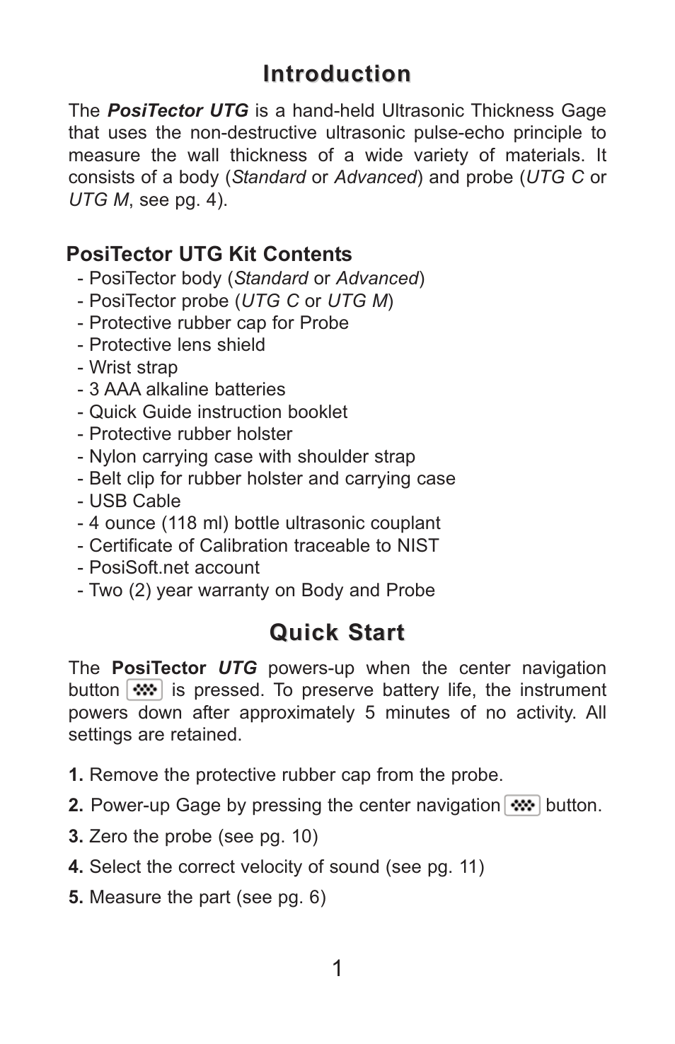 1introduction introduction, Quick start | DeFelsko PosiTector UTG v.3.1 Full Manual User Manual | Page 4 / 48