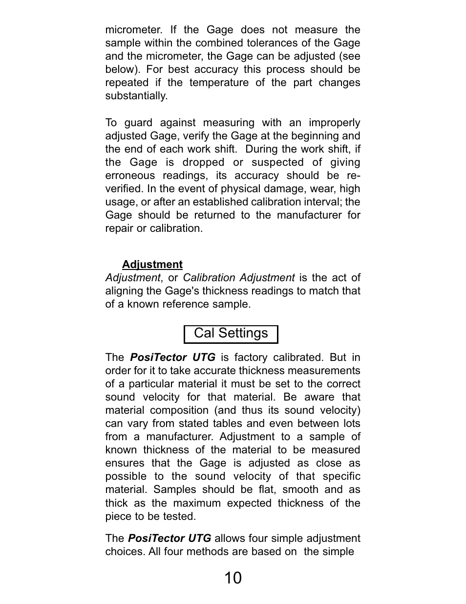 Cal settings | DeFelsko PosiTector UTG v.2.2 User Manual | Page 10 / 20