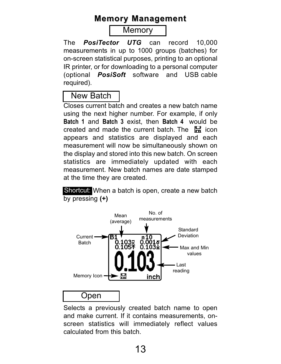 Open | DeFelsko PosiTector UTG v.2.2 User Manual | Page 13 / 20